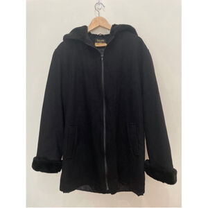 Fen-Nelli The Bay Wool Coat Faux Fur Trim Women Size 10 Zip Up Office Classic